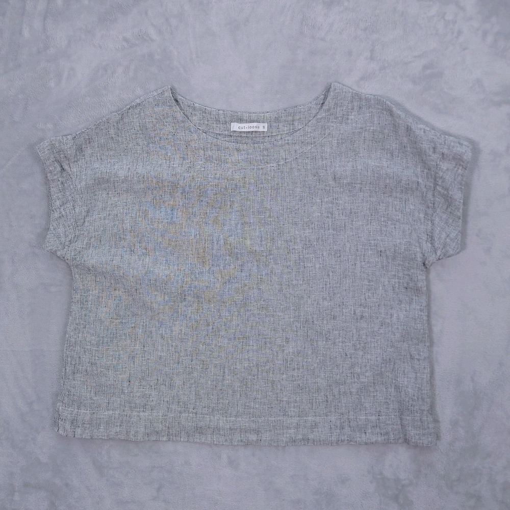 Cut Loose Top Women M Lagenlook Boxy Linen Cotton Blend Made In USA Short Sleeve